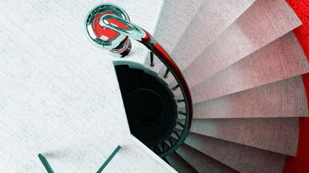 Abstract detail of a spiral staircase. Luxury abstract architectural minimalistic background. 3D illustration and rendering.の写真素材