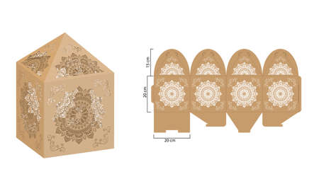 Mandala patterned box template. Ethnic decorative elements. Box template. Gift box digital template vector. pattern vector files for laser cut. Gift box template.のイラスト素材