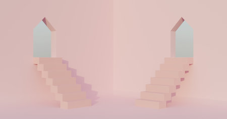 Podium in 3D Minimalist abstract background, for cosmetic or product display. Pastel colors, 3d render.の写真素材