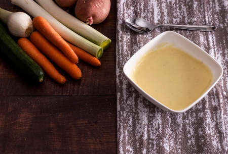 Dish of puree with vegetables. Healthy food. Vegan menu.の写真素材