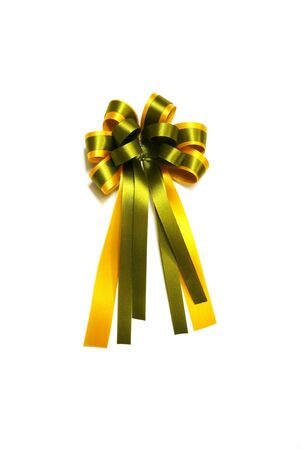 	gold-green-yellow gift bow on white backgroundの写真素材