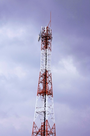 Communication tower with blue skyの写真素材