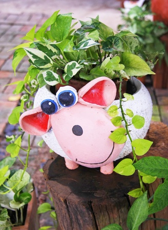 sheep clay pots for decorate gardenの写真素材