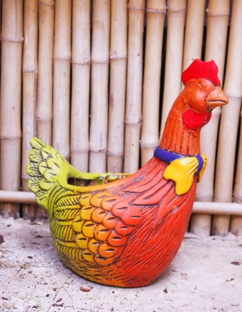 chicken clay pots for decorate garden and houseの写真素材