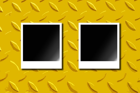 instant film Frames on yellow diamond plate background の写真素材