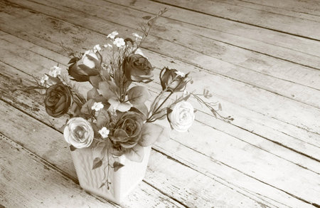 Still life with a beautiful classical bouquet of roses  sepia の写真素材