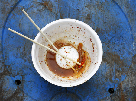 foam boxes with scraps left over from eating.の写真素材