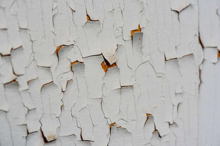 Cracked flaking white paint, background textureの写真素材
