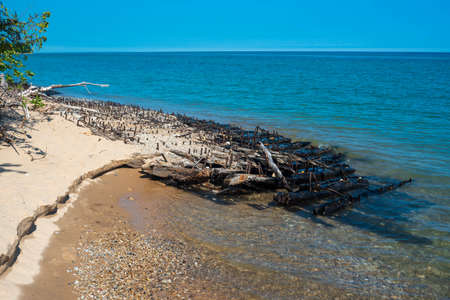 Remains of a shipwreck new 40 mile point lighthouseの写真素材