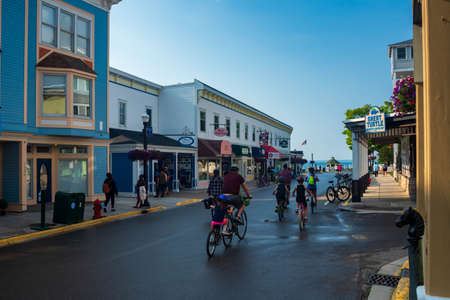 Mackinaw Island, MI - July 14, 2021: Tourist on Main Street at Mackinaw Island on MI on July 14, 2021.のeditorial素材