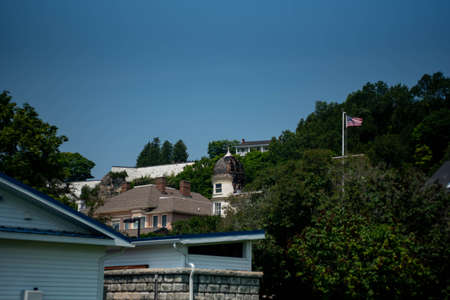 Mackinaw Island, MI - July 14, 2021: Fire damage at the Island House on Mackinaw Island MI on July 14, 2021.のeditorial素材