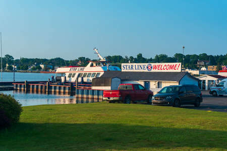 St. Ignace, MI - July 14, 2021: Star Line Ferry docked in St. Ignace, MI on July 14, 2021.のeditorial素材