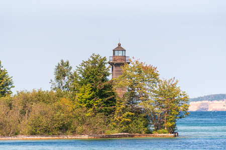 Grand Island East Channel Light in Summer. Michiganの写真素材