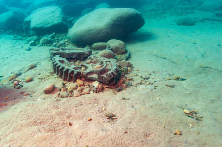 Shipwreck mechanical remains of an old wooden steamer in Lake Superior