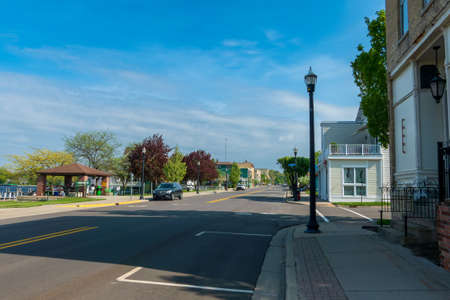 Pentwater, MI - May 20, 2022: Street view of a small Midwest resort town.のeditorial素材