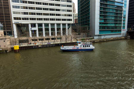 Rosemont, IL - APRIL 23, 2022: Downtown Chicago water taxi on the Chicago River
