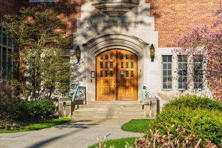 EAST LANSING, MI - APRIL 17th: Entrance for the Campbell Hall during the Spring on the campus of Michigan State University in East Lansing on April 17th, 2021.のeditorial素材