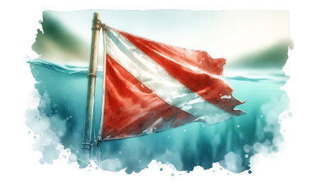 Faded SCUBA Dive Flag on the surface, watercolorの素材