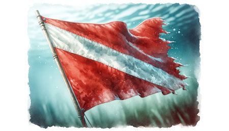 Faded SCUBA Dive Flag below the surface, watercolorの素材