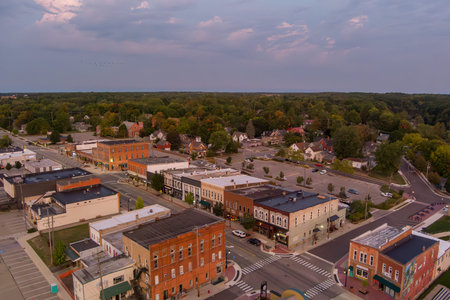 Grand Ledge, MI - September 20, 2025: Aerial View Downtown Grand Ledge Michigan