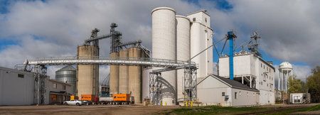 Charlotte, MI - April 26, 2025: Agricultural Grain Silos and Processing Facility