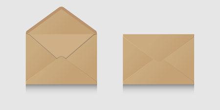 Two envelopes open and closed brown. With shadows and sticky tape. The letter is the old ordinary mail. Written communication between people.のイラスト素材