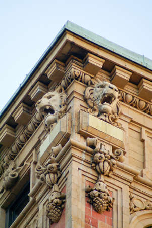 lion head on wallの写真素材