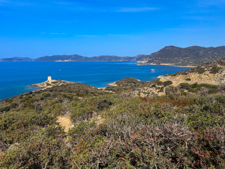 Panoramic view of the coast of Sardinia Italyの写真素材