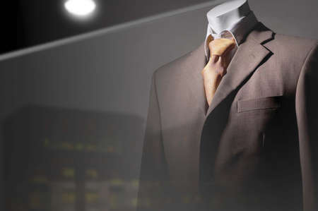 Boutique window with dressed male mannequins.の写真素材