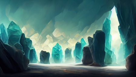 Abstract aquamarine crystal cave backgroundの写真素材