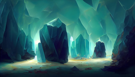 Abstract aquamarine crystal cave backgroundの写真素材