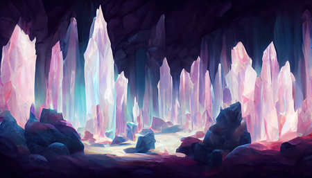 Abstract cave with pink crystals backgroundの写真素材
