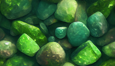Green mossy stones background. Can be used as wallpaperの写真素材