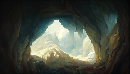 Abstract mountain cave entrance. Can be used as wallpaper or backgroundの写真素材