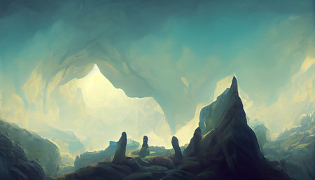 Rock inside a giant cave. Can be used as abstract wallpaper or backgroundの写真素材