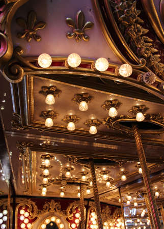 Lights on Vintage Carousel Ride at Seattle Washington