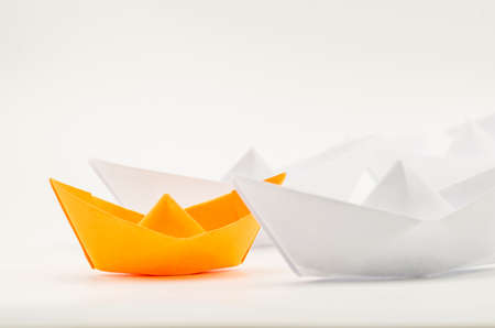 leadership concept. paper ships follow the leader origami shipの写真素材