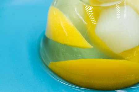 fruit various jelly mix on a blue plateの写真素材