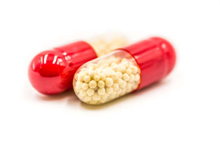 colorful medicine pills on the white backgroundの写真素材