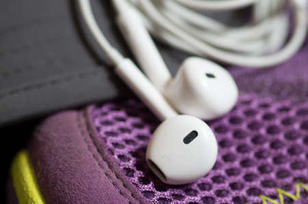 earpieces on the trainers sport life conceptの写真素材