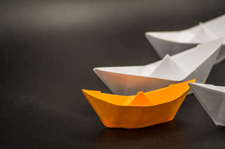 leadership concept. paper ships follow the leader origami shipの写真素材