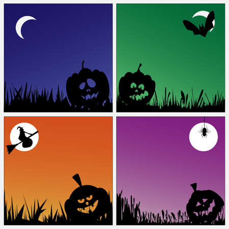 spooky halloween pumpkins on colorful backgroundsのイラスト素材