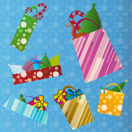 Christmas shopping bags with goodsのイラスト素材