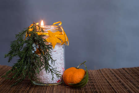 Christmas decorations on the tableの写真素材