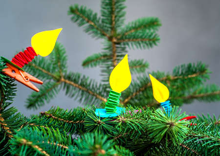 tree hand made paper christmas candles craft.merry christmas conceptの写真素材
