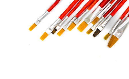 Assorted artists paint brushes isolated on a white backgroundの写真素材