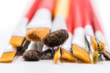 Assorted artists paint brushes isolated on a white background
