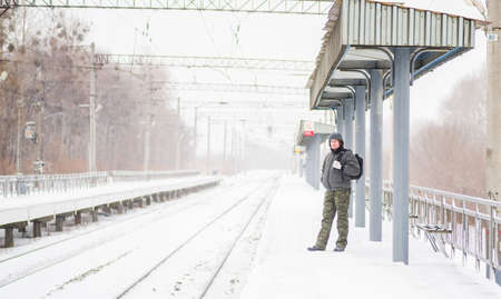 railway station outdoors in snow in winter