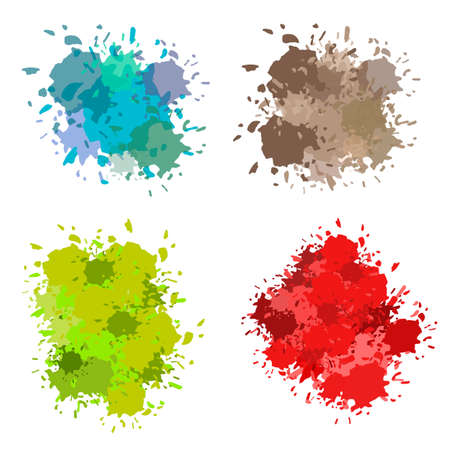 Colored ink or paint paint splashes vector. Paint splash or splat, splattered ink, dirty blots artistic elementsのイラスト素材