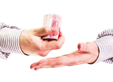 man hands counting chinese isolated on white backgroundの写真素材